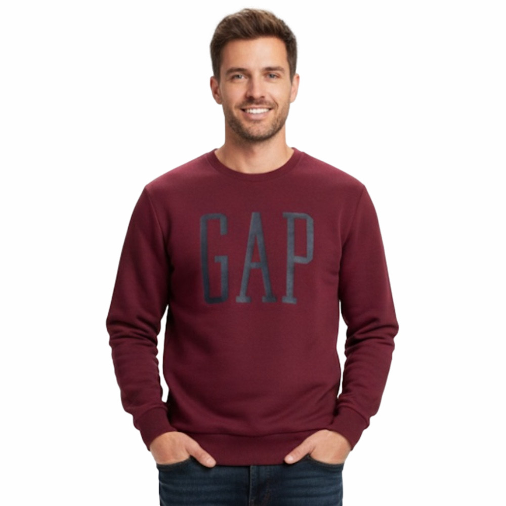 GAP Maroon Crewneck Sweatshirt Large Navy Logo Traditional Classic Men Medium